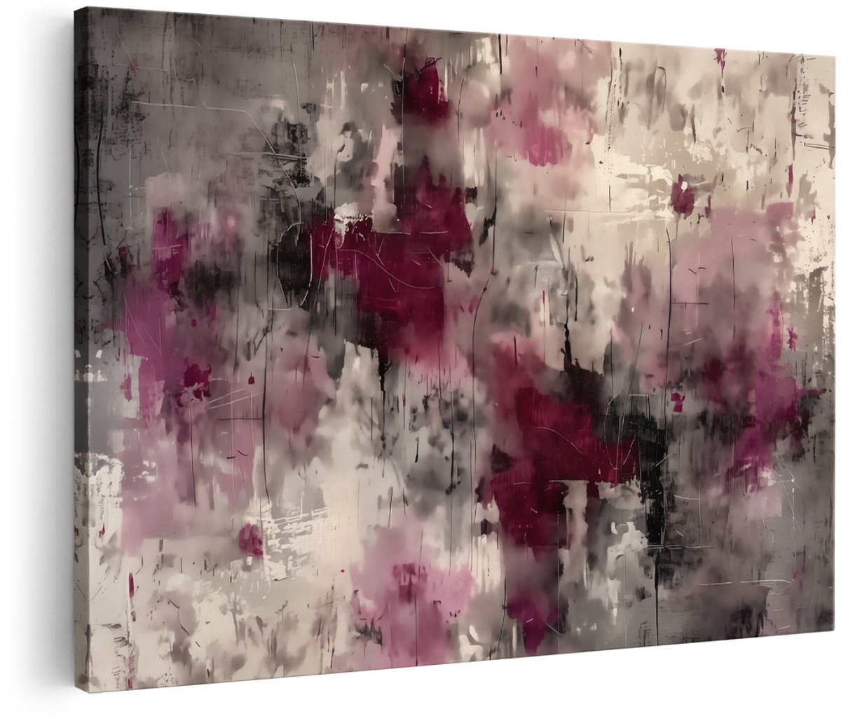 Artaza Canvas Schilderij Abstract Kunstwerk met Roze en Zwarte Verf - 180x120 cm - Groot - Wanddecoratie Woonkamer - Schilderijen - Muurdecoratie