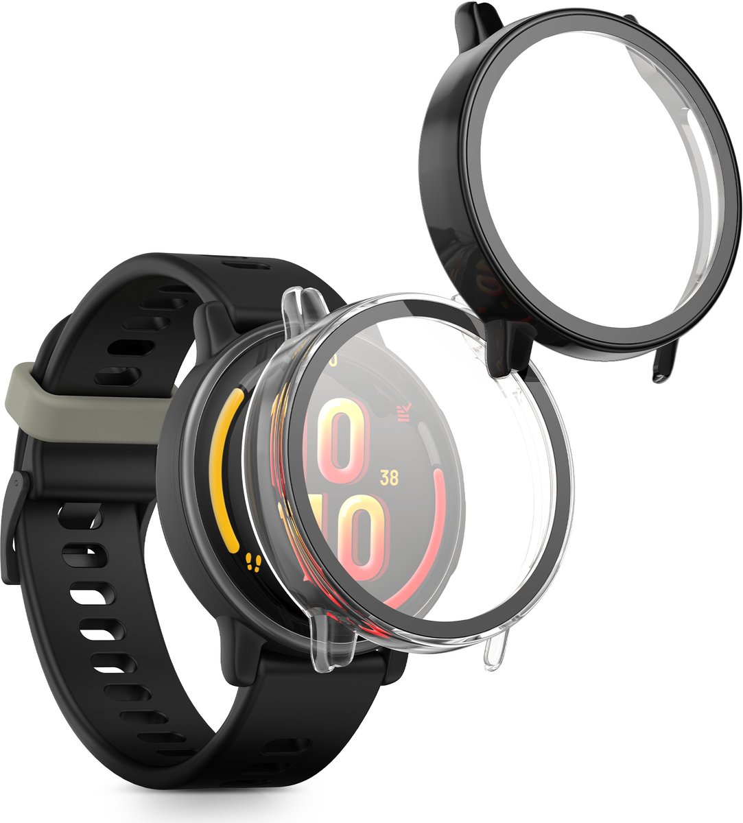 kwmobile 2x cover geschikt voor Garmin Bounce 2 - Fitnesstracker cover van gehard glas en kunststof frame set zwart / transparant