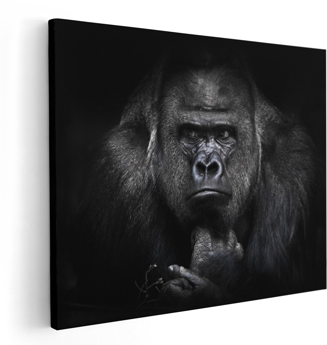 Artaza Canvas Schilderij Gorilla - Zwart Wit - 150x120 cm - Groot - Wanddecoratie Woonkamer - Schilderijen - Muurdecoratie
