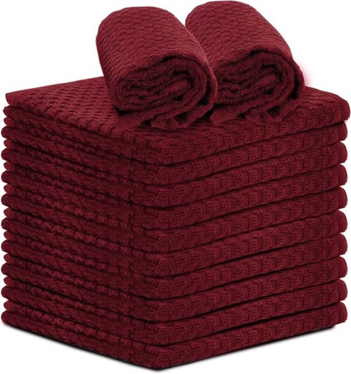 Set van 12 Katoenen Vaatdoeken - Zacht & Zeer Absorberend Keukentextiel (Rood)