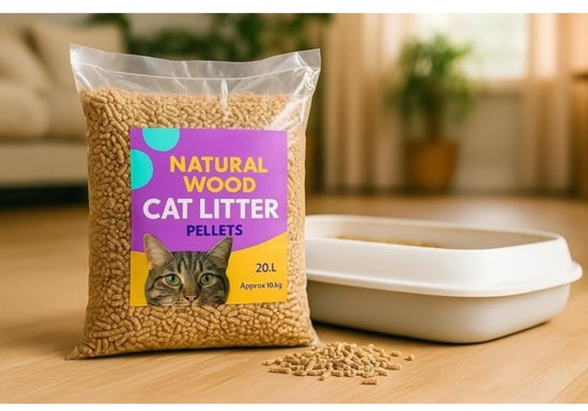 Natuurlijke Houten Kattenbakkorrels 20L - Biologisch Afbreekbaar, Geurvrij, Hoog Absorberend