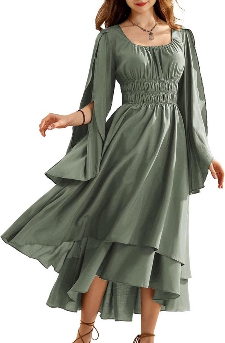 Middeleeuwse Renaissance Corsetjurk Dames Hoge Lage Swingjurk Vintage Stijl