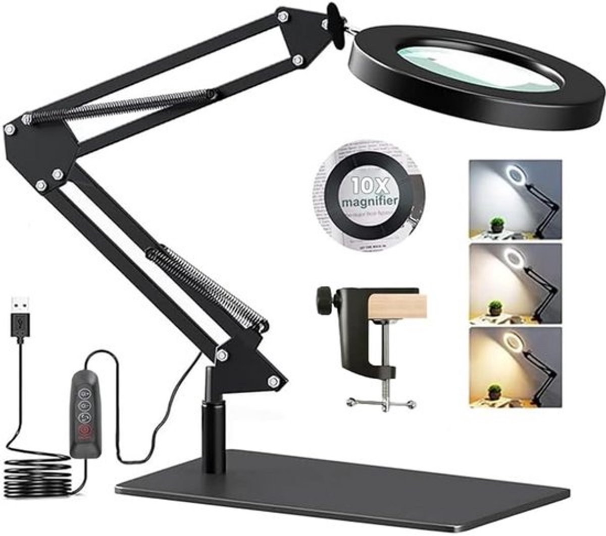 10x Vergrootglas met LED Licht en Standaard - 10x Vergroting met 3 Kleurmodi en Helderheidsinstellingen