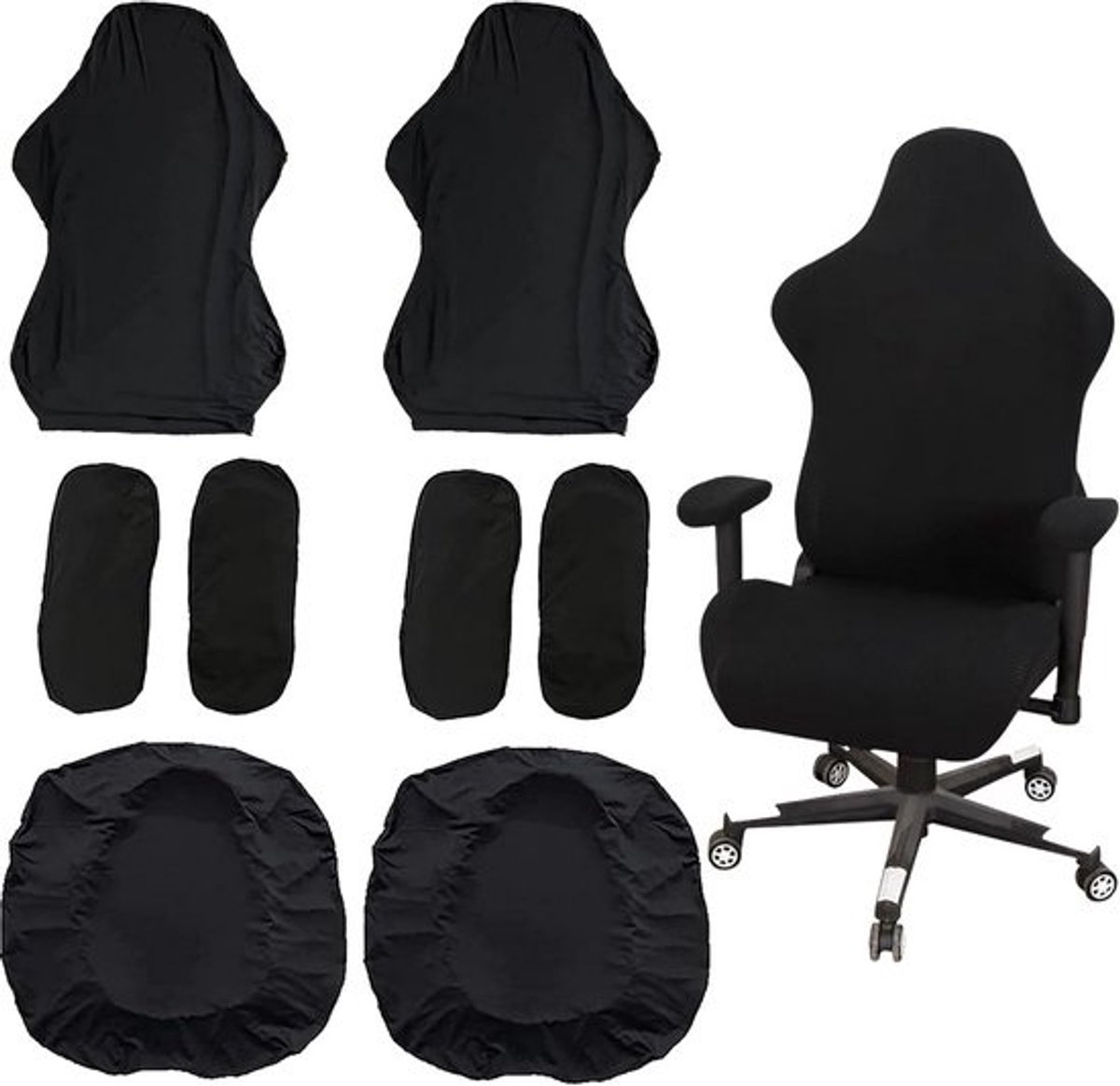 4-Delige Stoelovertrek Set voor Gaming en Bureaustoelen met Armleuningen - Zwart