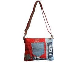 Sunsa-Tas-Denim-Canvas-Leer-gerecyclede jeans-3183638-dames-heren-Retro-Vintage-Streetwear-38cmx30cmx5cm-Denim/Red