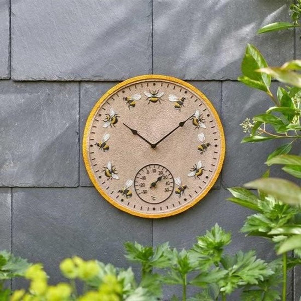 Buitenklok Thermometer - Wandklok Buiten - Tuin Decoratie - Handgeschilderd Polyresin - 30cm Diameter