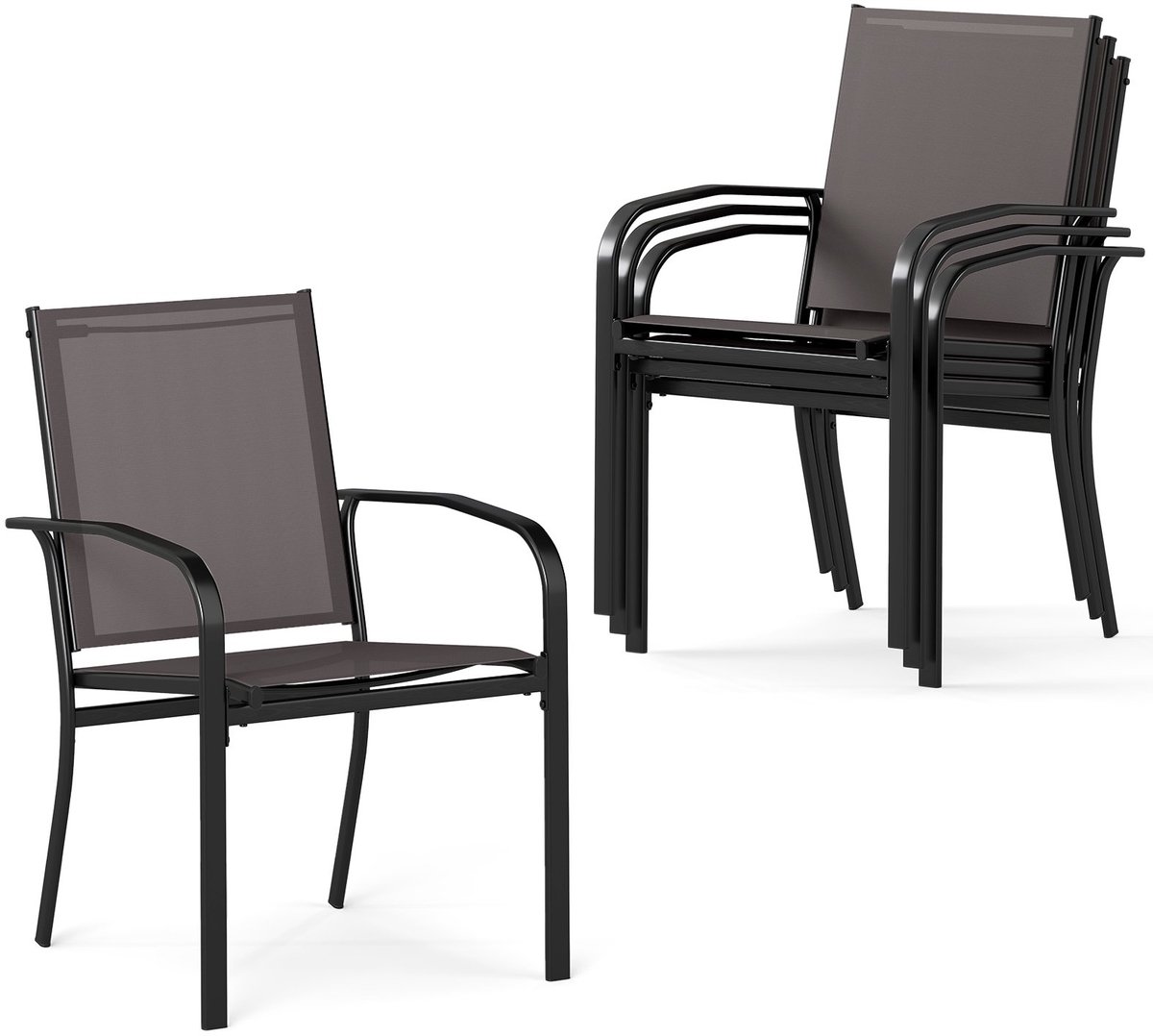 SureDeal® - Eettafel - Buiten Eettafelstoel - Stoelen Stapelbare Terras - Ademend Stof Grijs - 61x57,5x89 cm - Grijs + Zwart