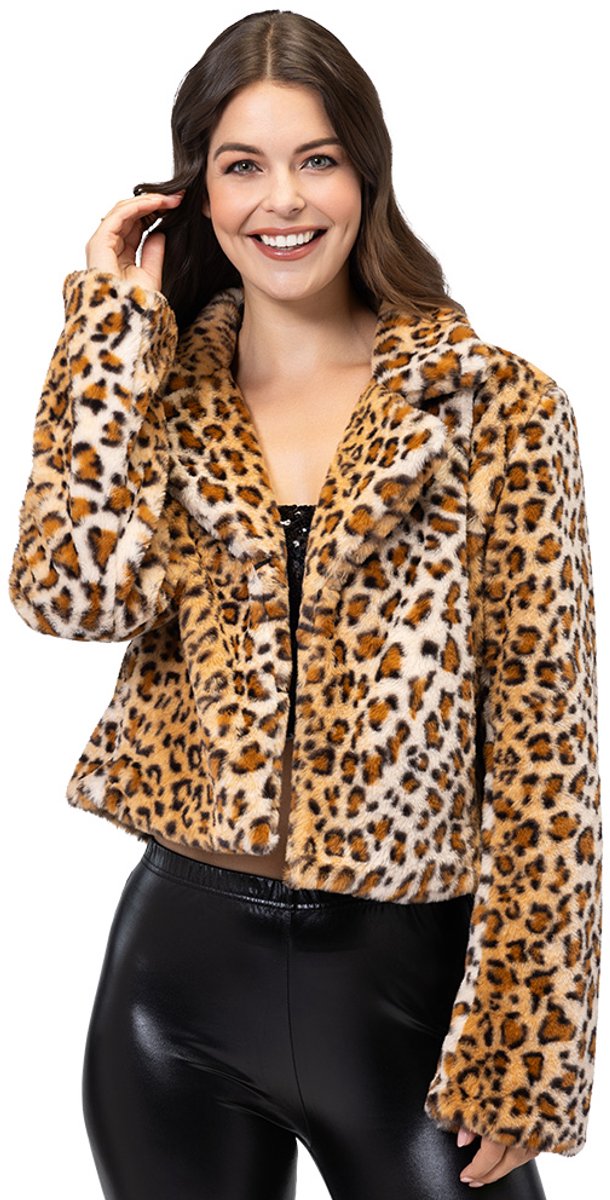 Boland - Jasje Fluffy luipaard (M/L) - Volwassenen - Luipaard - Festival - Rave - Bontjas - Teddy - Foute party