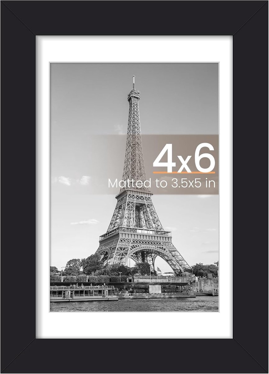 Casalora Fotolijst 10x15 cm – Fotokader voor Foto's 9x13 cm met Passe-partout of 10x15 cm Zonder Passe-partout – Wandmontage of Staand – Zwart