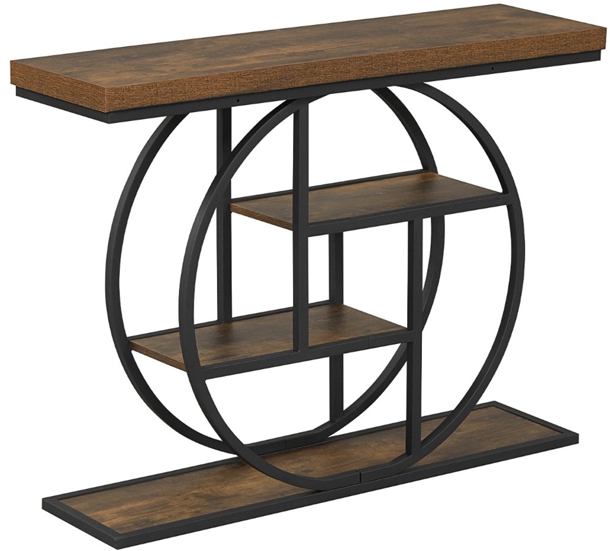 SureDeal® - Consoletafel - Smalle Haltafel - Open Vakken Plank - Metalen - 105x30x78,5 cm - Koffiebruin