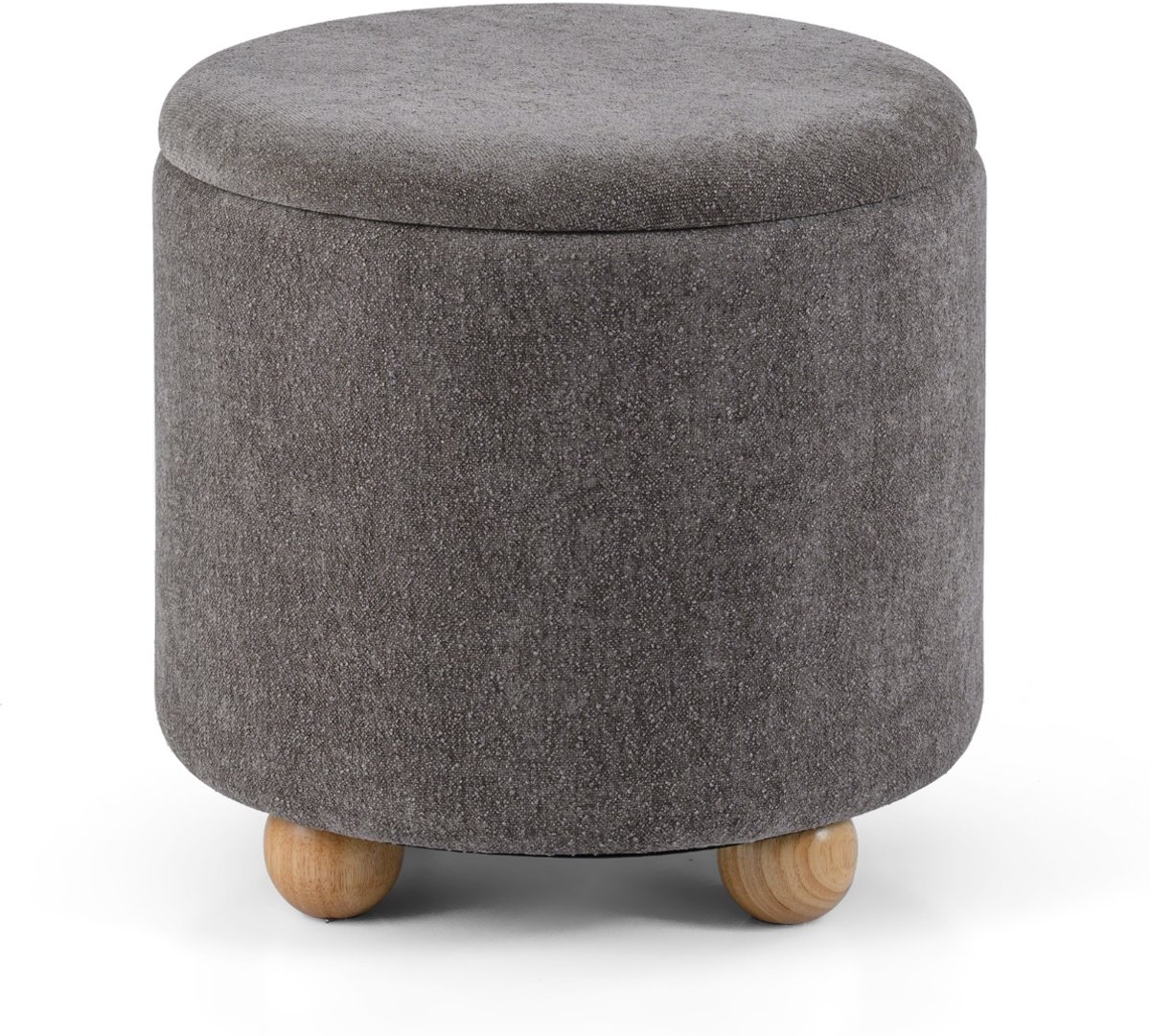SureDeal® - Poef - Ronde opbergpoef Chenille - Verborgen Opbergruimte Grijs - 44,5x44,5 cm - Grijs