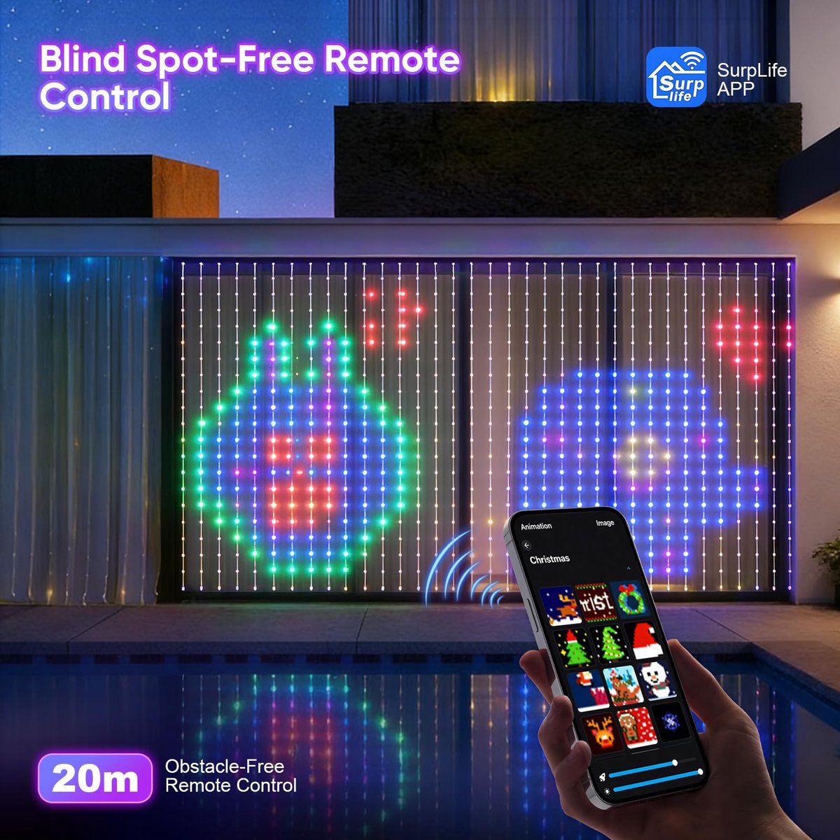 Namajunas - Smart Lichtgordijn - 3M x 3M - 400LED RGB - DIY Patronen Mogelijk - Met Eigen App & Afstandsbediening - Timer - Muziek‑gestuurd Licht - IP44 - Lichtgordijnen – Sfeerverlichting - Binnen en Buiten - Decoratie voor Huis - Cadeaus voor Kerst – foto 5