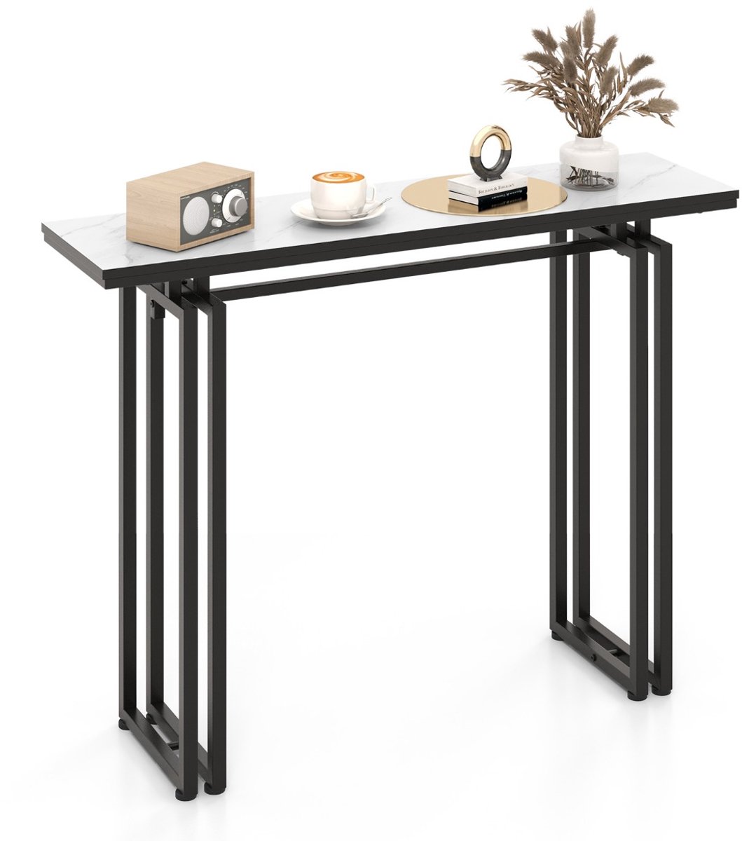 SureDeal® - Consoletafel - Console Tafel Marmerlook - Metalen Gangtafel Entree - Woonkamer Entree - 110x30x81 cm - Zwart