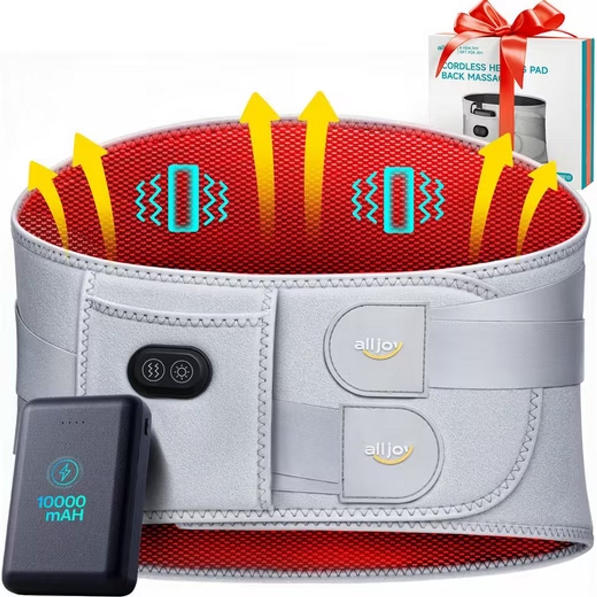 FOSMET Massage Apparaat - Massageapparaat - Lenden - 170CM Verwarmingskussen - Draadloos - 10000mAh - Verlicht Rug- en Lendepijn, Spierspanning en Menstruatiekrampen - 3 Massagestanden & 3 Warmtestanden - LendensteunCadeau voor Vrouwen en Mannen