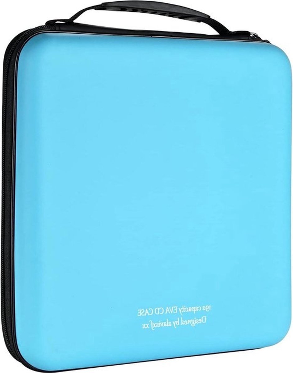 Harde EVA-beschermhoes met 192 capaciteit - Blu-ray cd-portemonnee met dubbele rits - Draagriem - Draagbare schijforganisator voor autoreizen - Hemelsblauw 192