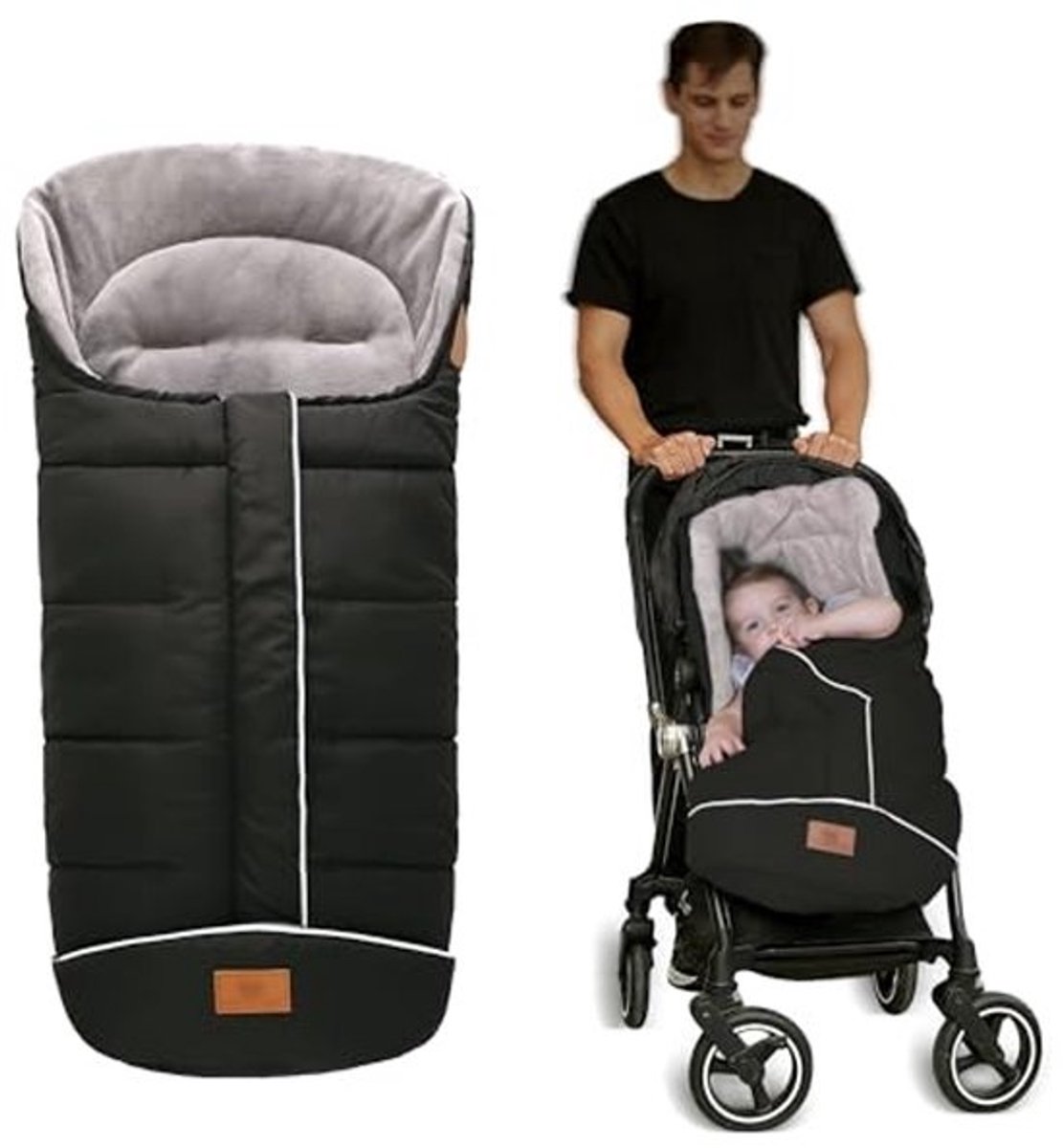 Universele thermische voetenzak voor kinderwagen - Waterdicht, Winddicht, Antislip, Capuchon met Trekkoord - Zwart