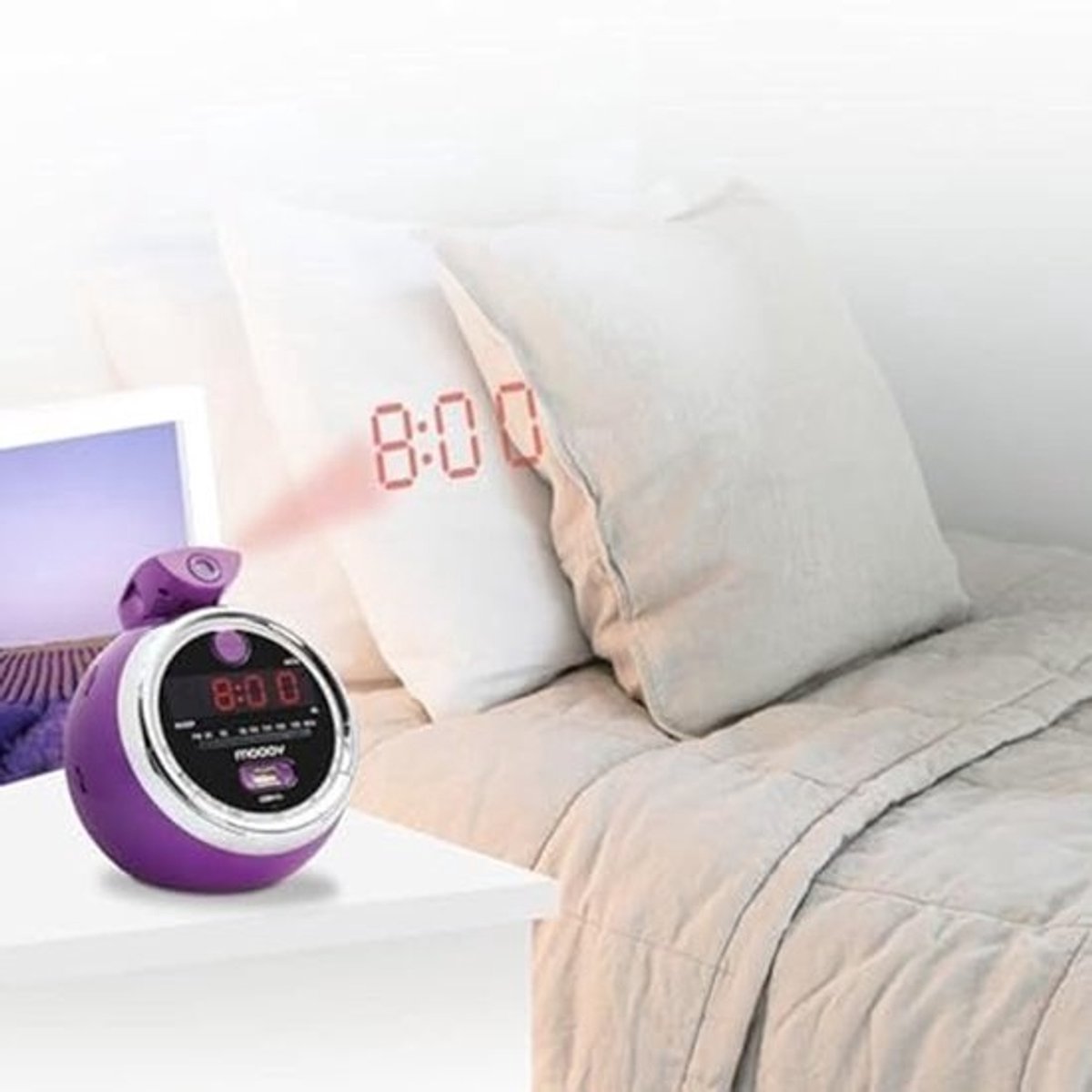 Projectie Wekkerradio - Paars, Intuïtieve Bediening en USB Poort