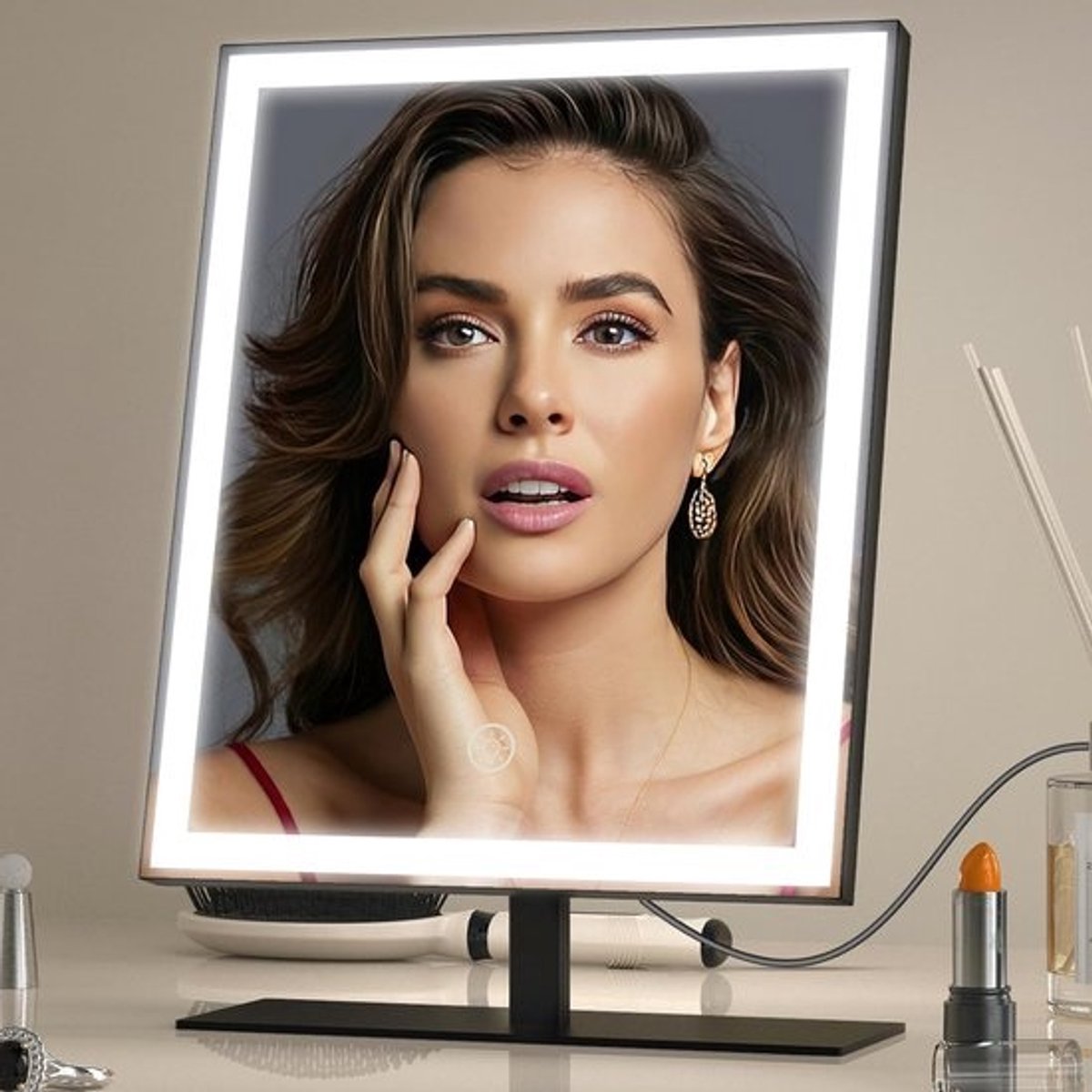Make-upspiegel met dimbare LED-verlichting, 3 kleurmodi, kantelbaar ontwerp voor precisie