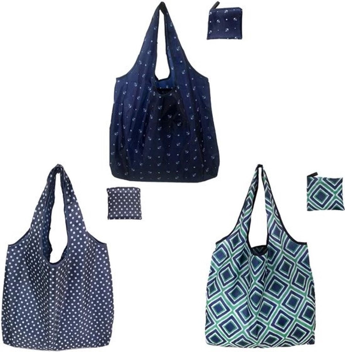 Set van 3 Herbruikbare, Opvouwbare Boodschappentassen voor Boodschappen