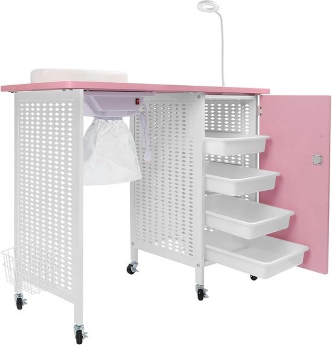 Mobiele Manicure Nageltafel met Nagelstofverzamelaar en LED-lampen