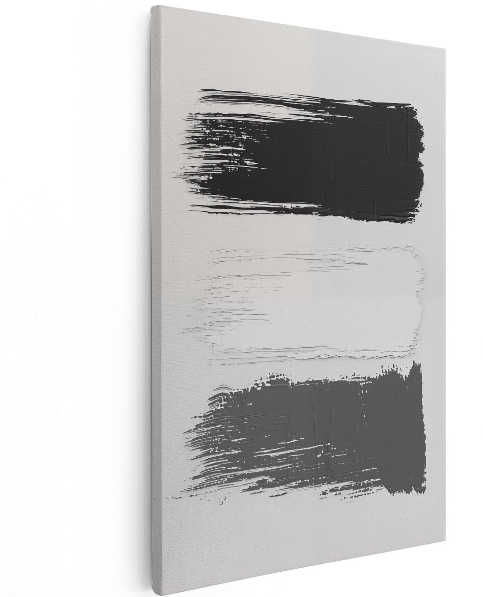 Artaza Canvas Schilderij Zwart Witte Penseelstreken op een Witte Achtergrond - 120x180 cm - Groot - Wanddecoratie Woonkamer - Schilderijen - Muurdecoratie