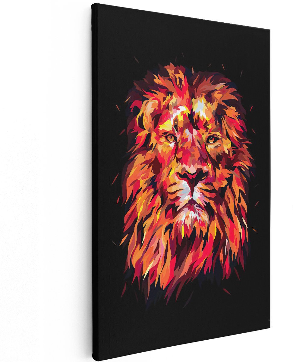 Artaza Canvas Schilderij Oranje Vurige Leeuw - 120x180 cm - Groot - Muurdecoratie - Canvas Print