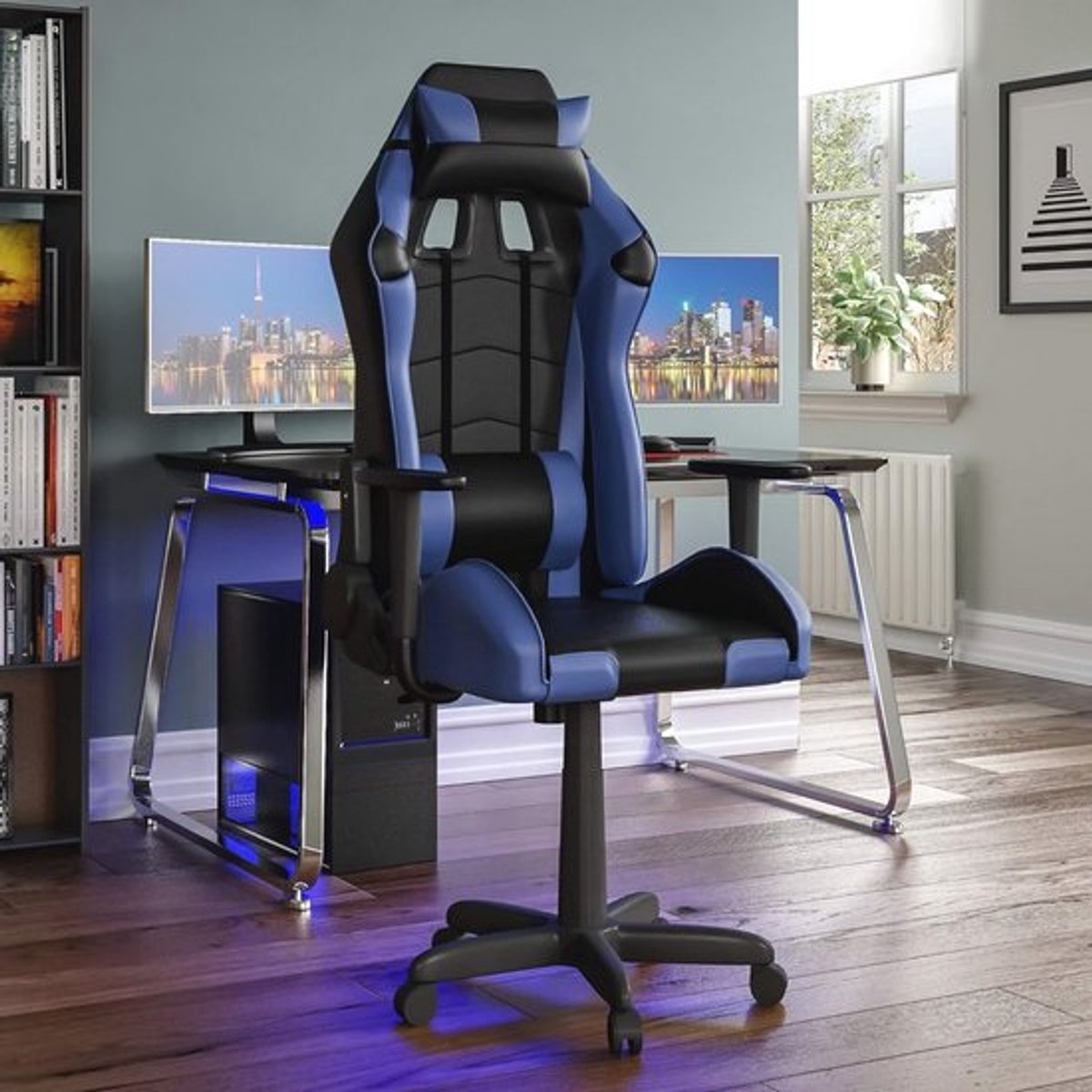 Ergonomische Gaming Computerstoel - Verstelbaar en Draaibaar - Blauw & Zwart
