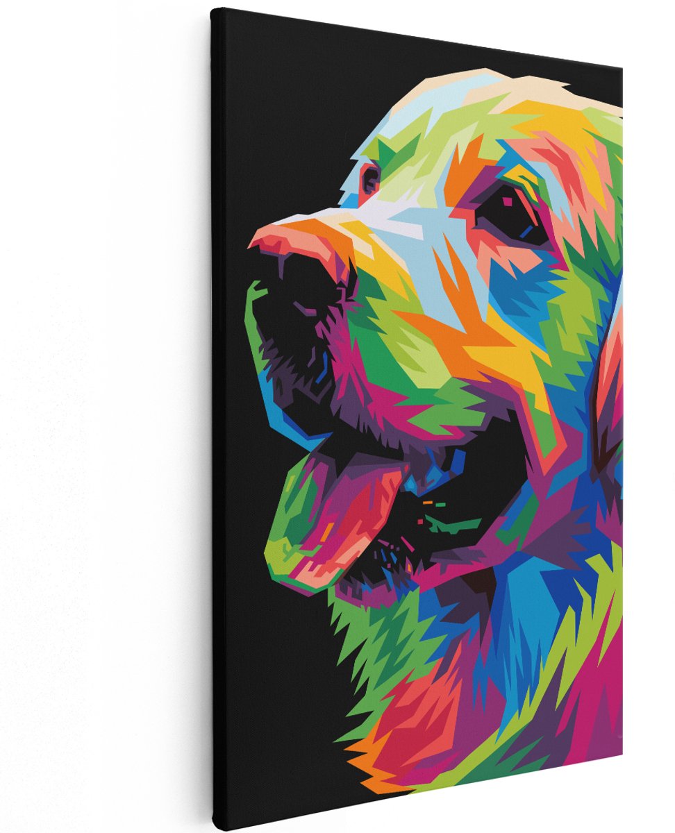 Artaza Canvas Schilderij Kleurrijke Hond - Abstract - 120x180 cm - Groot - Wanddecoratie Woonkamer - Schilderijen - Muurdecoratie