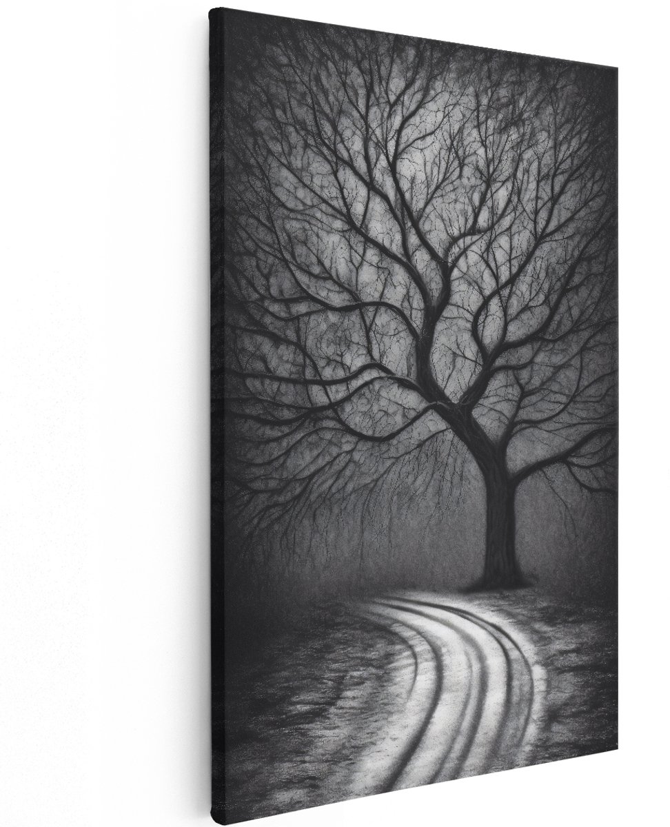 Artaza Canvas Schilderij Boom in het Duisternis - 120x180 cm - Groot - Foto Op Canvas - Wanddecoratie Woonkamer