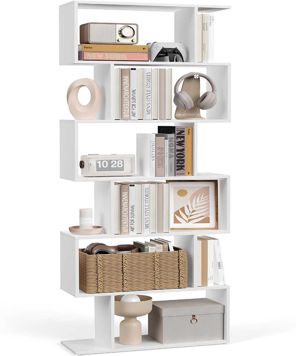 KIRA® Boekenkast - 6-Laags Opbergrek - Ruimtebesparend Boekenrek - Wit - 24cm x 70cm x 191cm