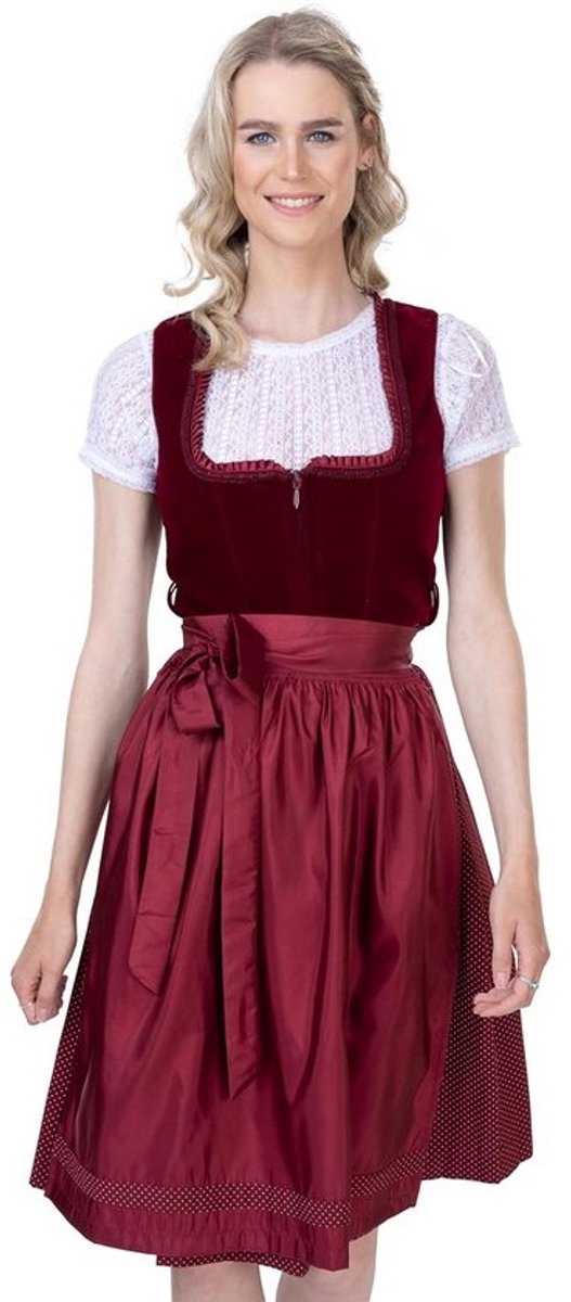 Elegante Fluwelen Dirndl Voor Dames - Bordeau Rood, Knielang Voor Oktoberfest