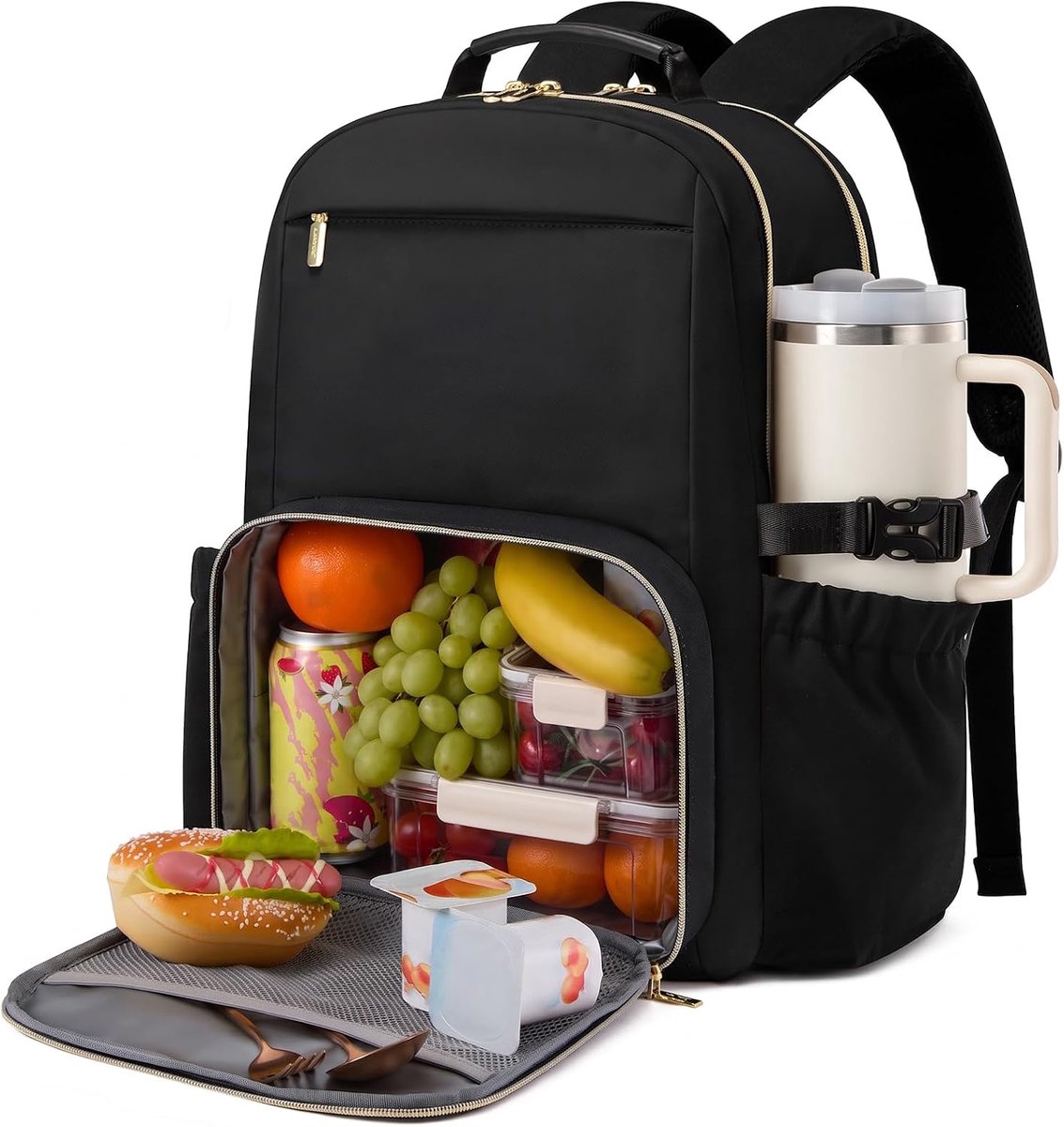 Lunchtas - Koeltas - Koeltas rugzak - Waterdicht en Lekvri - Inclusief lunchvak en ruim vak voor een waterfles - Zwart