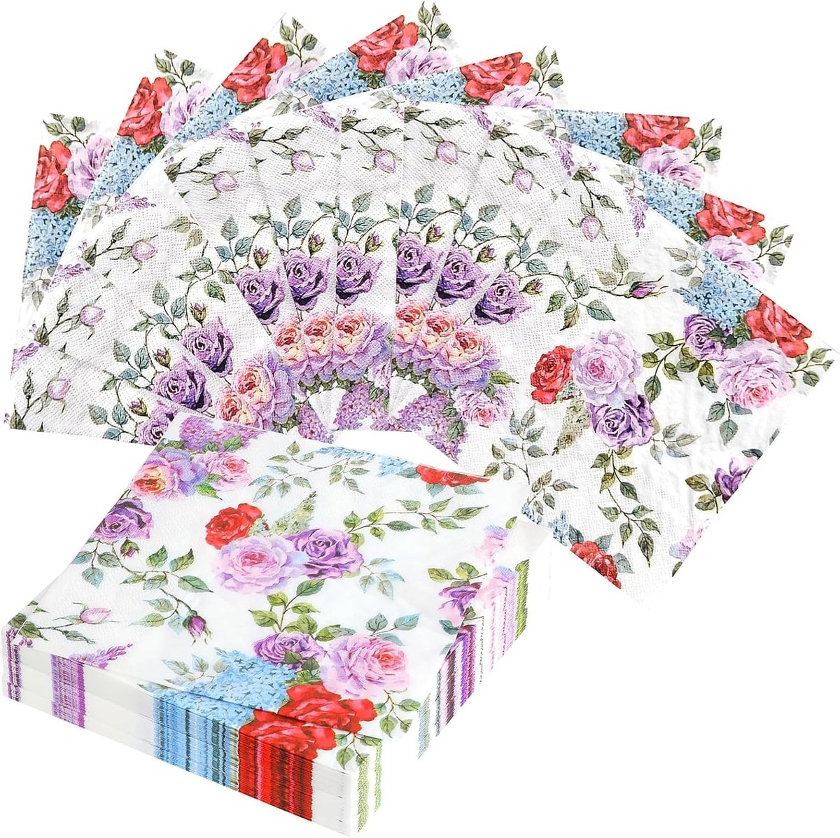 Set van 80 Papieren Servetten met Bloemenpatroon, Vintage Roze Servetten voor Lente, Verjaardag, Bruiloft en Feestjes - 33 x 33 cm
