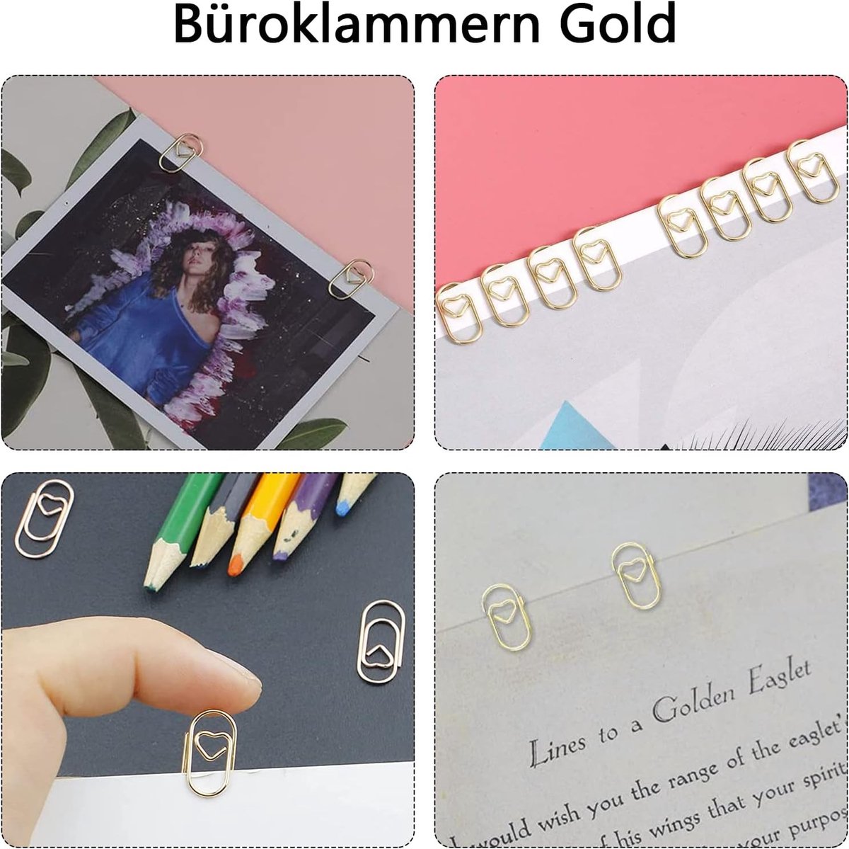 Hartvormige Paperclips in Goud, 130 Stuks, Transparante Opbergdoos, Ideaal voor Kantoor en School, Ovalen Motief, Kantoorbenodigdheden