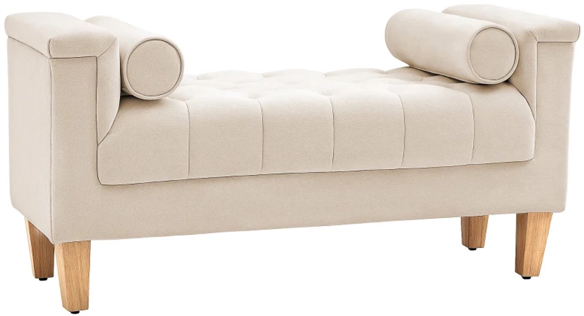 Bankje - Gestoffeerde Bank - Vintage Design - 2 Kussens - Chenille Hoes - 115 x 44 x 58 cm - Beige
