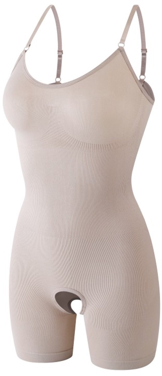 Dames One‑piece Shapewear Bodysuit Verstelbare Schouderbandjes，Vormende Bodysuit met Dunne Bandjes voor Vrouwen, Korte‑been Shapewear, Buikband & Taille Korset, Borstondersteuning, Postpartum Herstel, Open Kruis Ontwerp，Nude, XXL