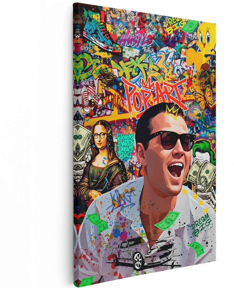 Artaza Canvas Schilderij Wolf Of Wall Street - 120x180 cm - Groot - Pop Art Wanddecoratie - Muurdecoratie Graffiti - Decoratie Geld