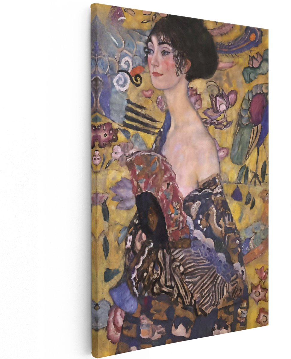Artaza Canvas Schilderij Vrouw - 120x180 cm - Groot - Wanddecoratie Gustav Klimt - Muurdecoratie Kimono - Schilderijen Op Canvas Waaier