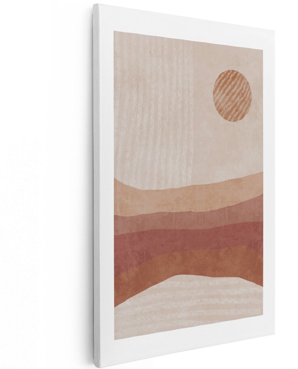 Artaza Canvas Schilderij Abstract Landschap - 120x180 cm - Groot - Wanddecoratie Boho - Muurdecoratie Zon - Decoratie Terracotta Woonkamer