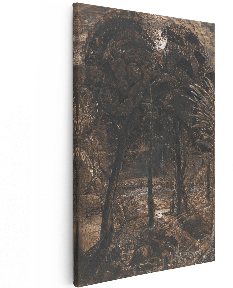 Artaza Canvas Schilderij Bos - 120x180 cm - Groot - Wanddecoratie Maanlicht - Muurdecoratie Natuur Landschap - Decoratie Bomen Beekje