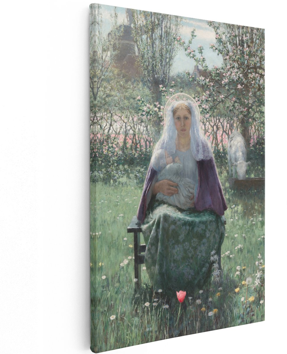 Artaza Canvas Schilderij Maria Schilderij - 120x180 cm - Groot - Wanddecoratie Vrouw - Muurdecoratie Bloesem - Schilderijen Op Canvas Landschap