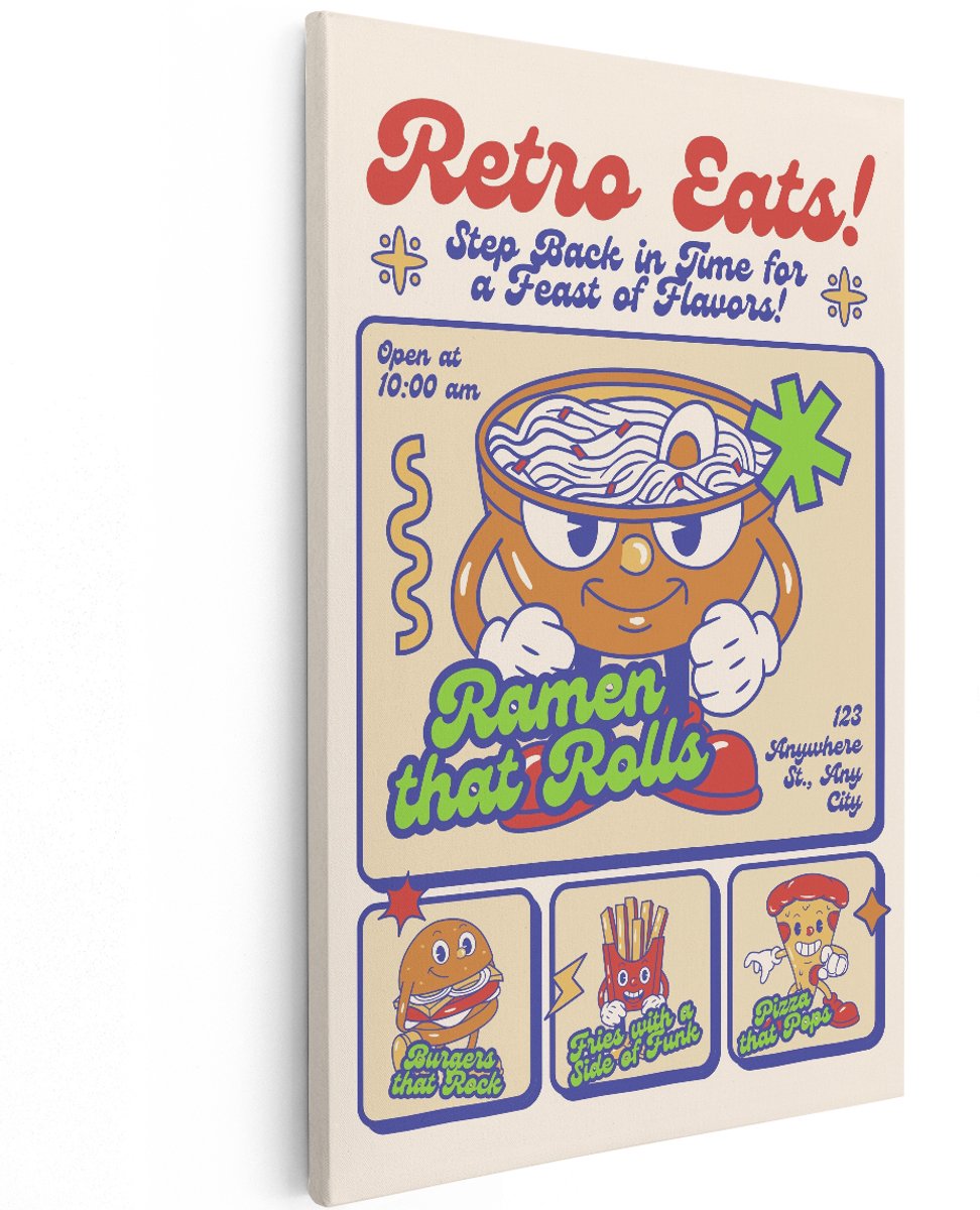 Artaza Canvas Schilderij Retro Poster - 120x180 cm - Groot - Wanddecoratie Vintage - Muurdecoratie Ramen - Decoratie Keuken Foodposter
