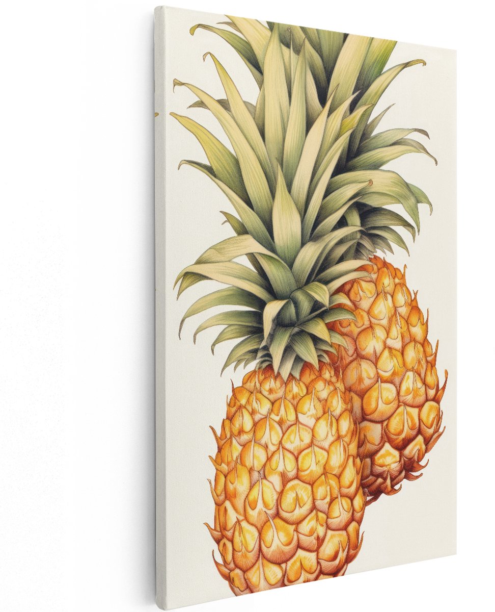 Artaza Canvas Schilderij Ananas - 120x180 cm - Groot - Wanddecoratie Vintage Fruit - Muurdecoratie Botanisch - Decoratie Woonkamer Tropisch