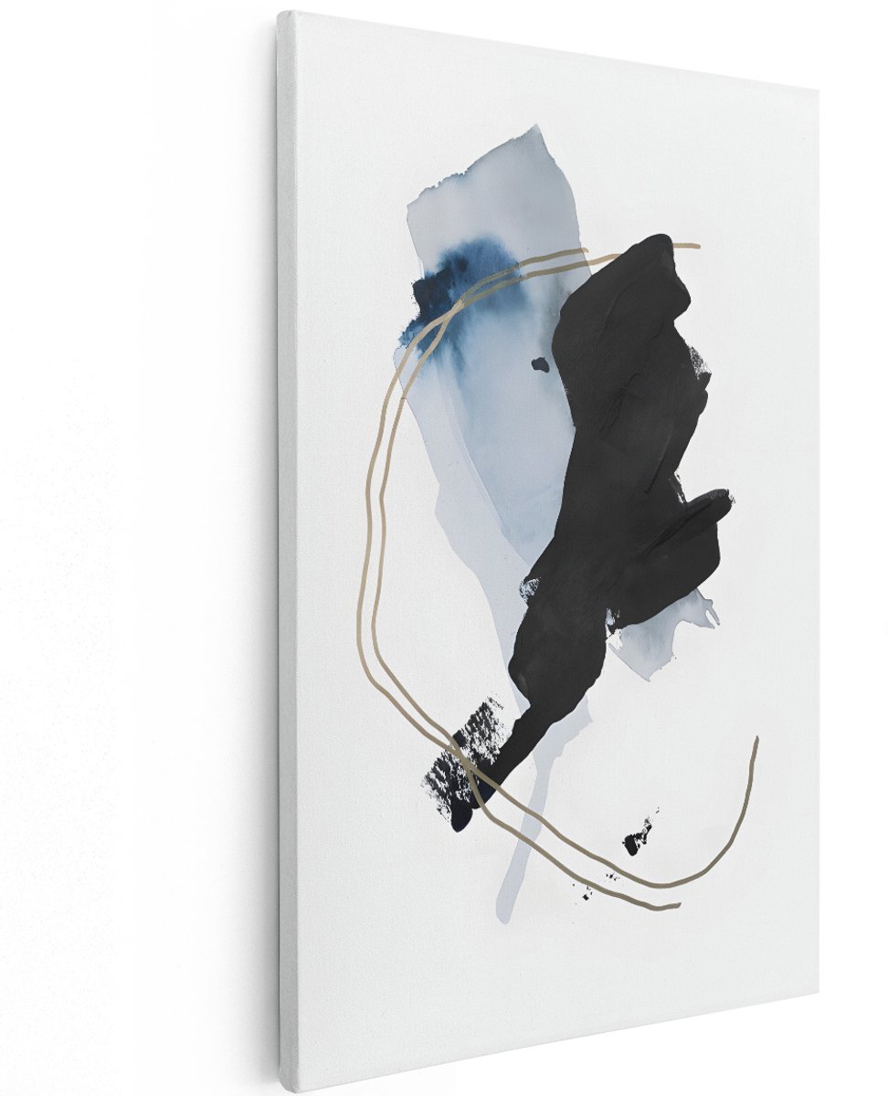 Artaza Canvas Schilderij Abstract - 120x180 cm - Groot - Wanddecoratie Modern - Muurdecoratie Goud - Decoratie Zwart Blauw - Schilderijen Op Canvas