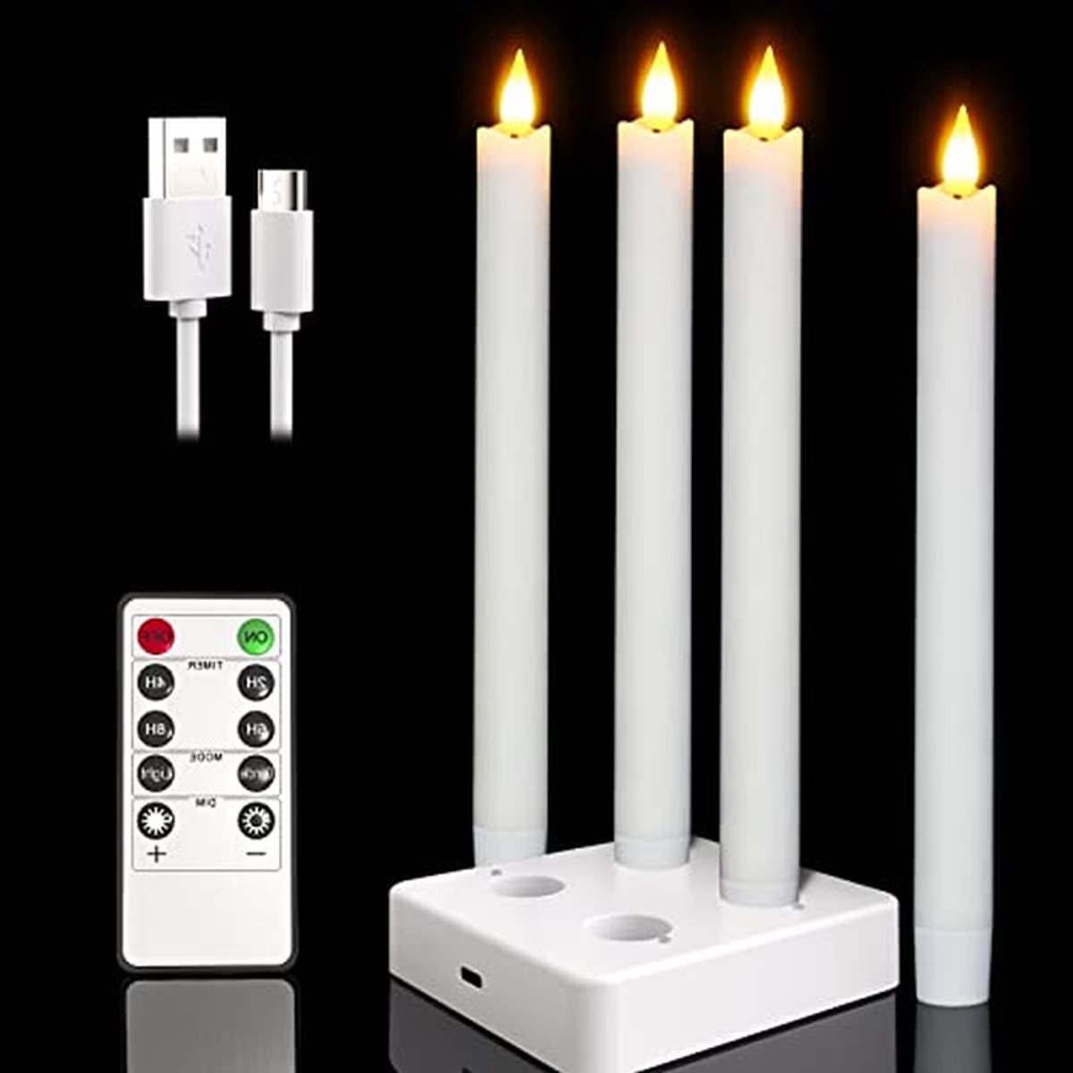 Oplaadbare Kaarsen - LED Kaarsen - Sfeerverlichting Thuis - Echt Wax Uiterlijk - 4 Stuks - Wit
