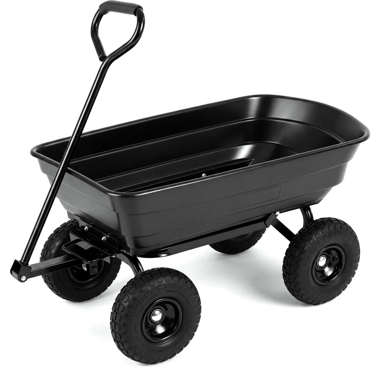 SureDeal® - Tuinier - Tuinwagen - Kantelfunctie Transportwagen - Kunststof Bak - Verstelbare Duwstang Zwart - 110x52x50 cm - Zwart