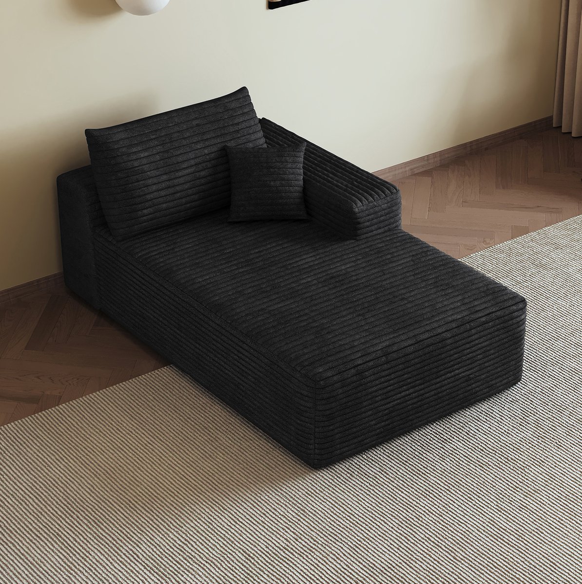 MODENUIT Slaapbank 175 x 95 x 83 cm - Rechts - 1-Zits - Met Slaapfunctie - Voor Woonkamer - Corduroy - Zwart