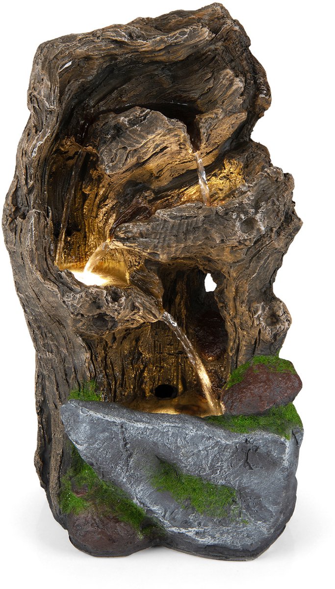 SureDeal® - Tuindecoratie - Tuinfontein 4-niveau Fonteinen - LED verlichting - Pomp Waterpartij Weerbestendig - 26x28x53 cm - Bruin
