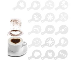 16 Stencils voor Latte Art en Taartdecoratie - Creatieve Malletjes voor Koffie en Gebak (Ongeveer 8,5 cm Diameter)