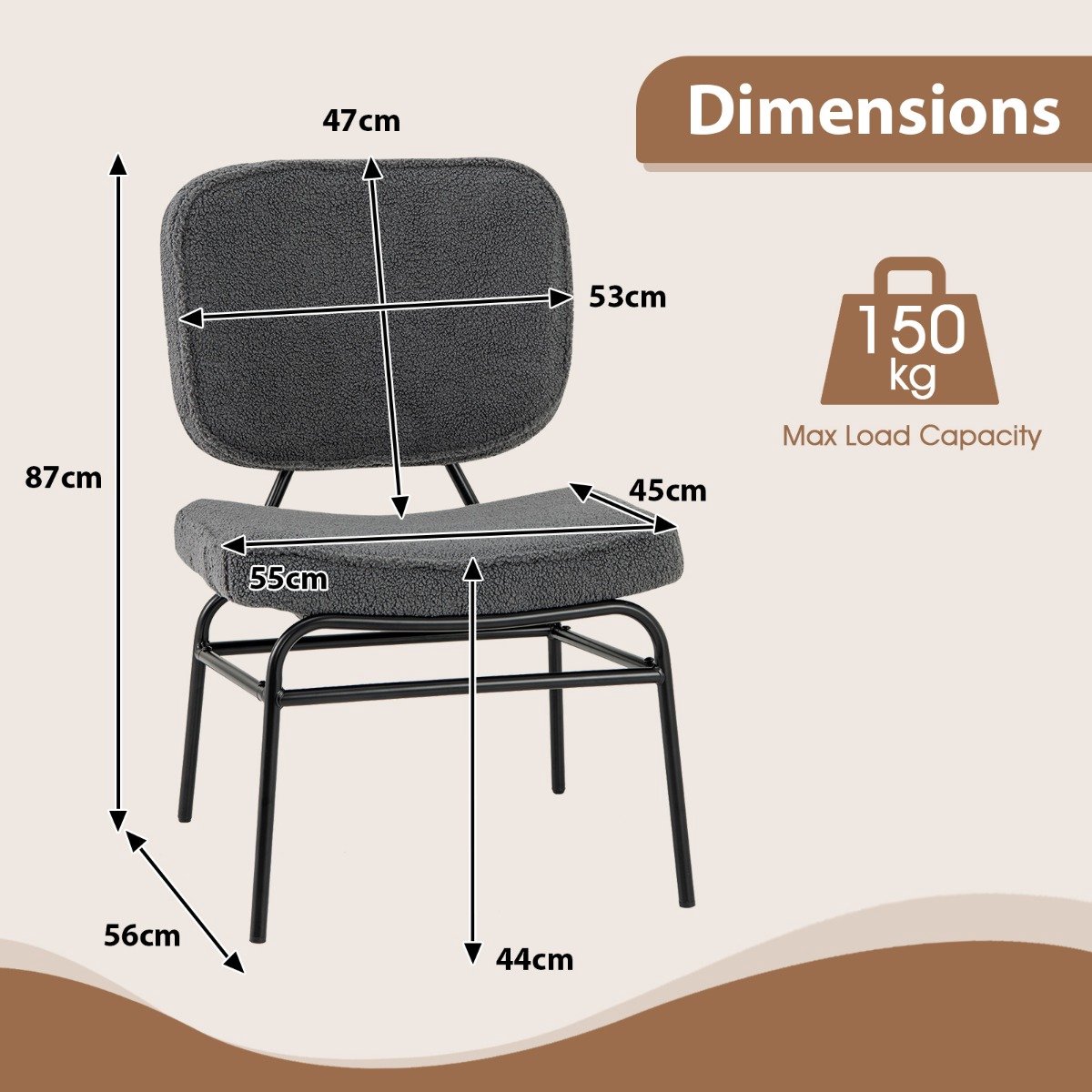 SureDeal® - Fauteuil - Gestoffeerde Accentstoel Sherpa - Sponsvulling Verstelbare Glijders - Metalen Moderne Stoel - 55x56x87 cm - Grijs